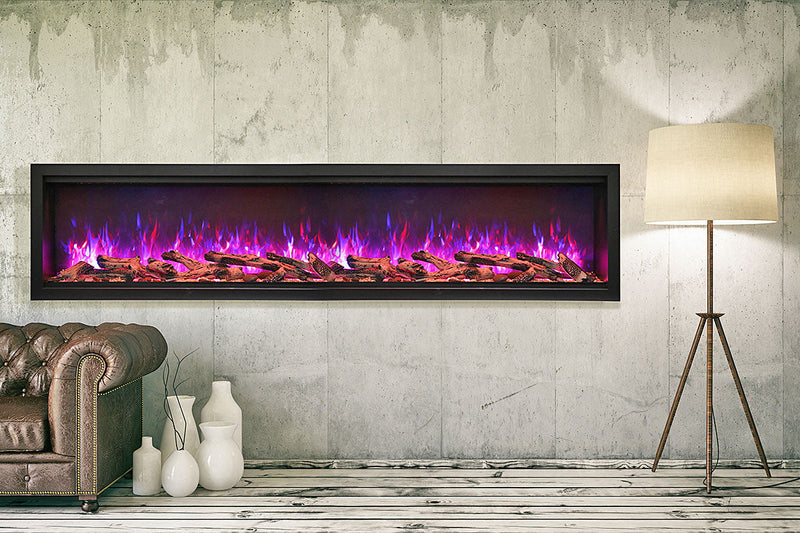 Amantii 88" Symmetry Series Tall Electric Built-In Fireplace, with log and glass
