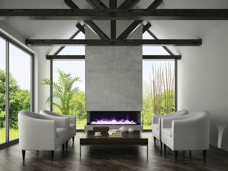 Amantii 72" 3-Sided Deep Indoor or Outdoor Electric Fireplace, with custom choice Media Kit