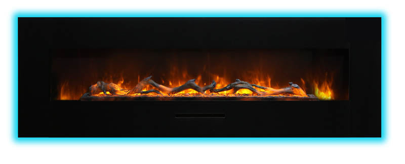 Amantii 60" Wall-Mount Electric Fireplace with Log Set and Glass Surround