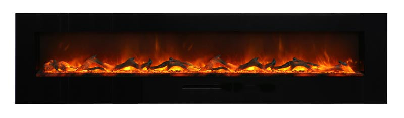 Amantii 88" Wall-Mount Electric Fireplace with Log Set and Glass Surround