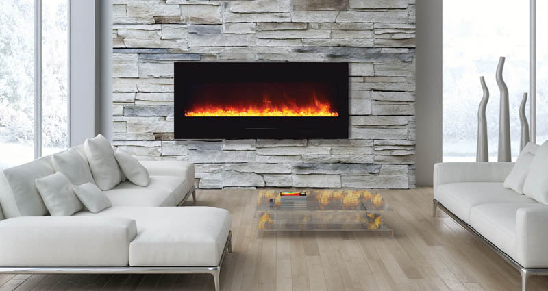 Amantii 50" Wall-Mount Electric Fireplace with Clear Media and Glass Surround